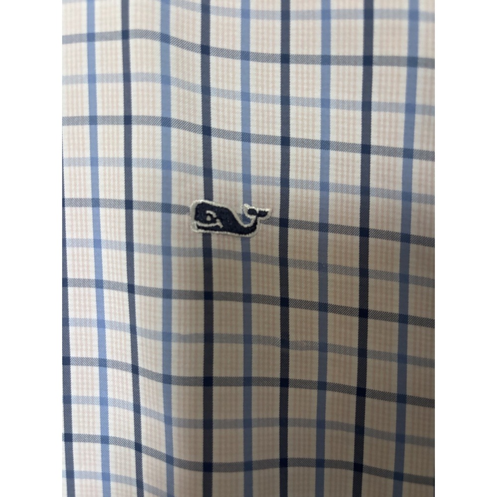 Vineyard Vines Shirt Button Down Classic Fit Whale Madras Blue Geometric Mens L - Picture 4 of 8